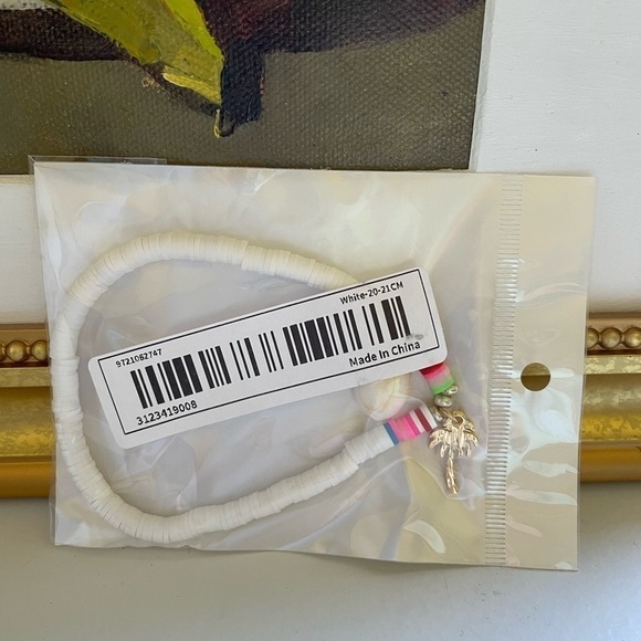 Anklet Shell Palm Tree Pendant White and Multi-Colored Polymer Clay Beads NWT - Picture 6 of 7